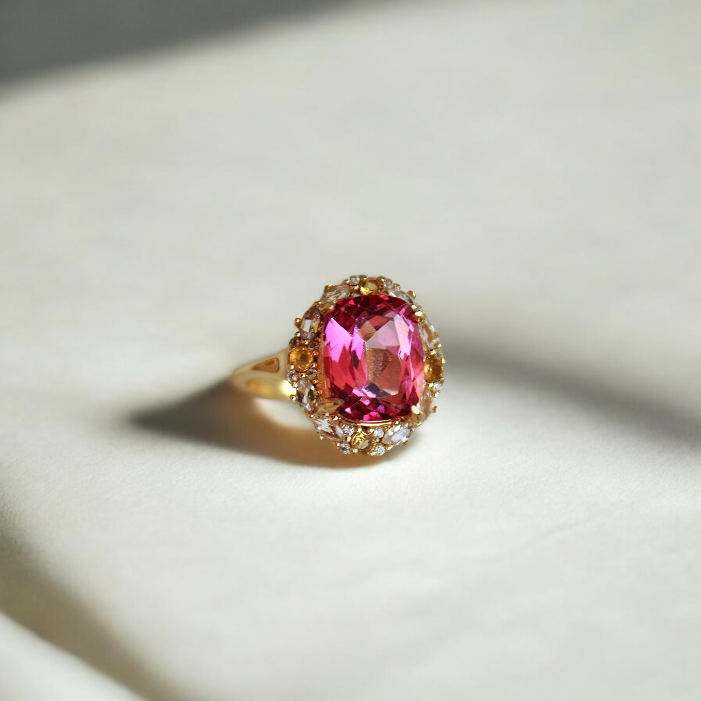 The Glinda Ring - Pink Topaz, Citrine & White Topaz, size 6