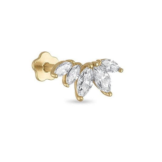 Moissanite Marquise Fan 14k Gold Vermeil Individual Flat Back Climber Earring