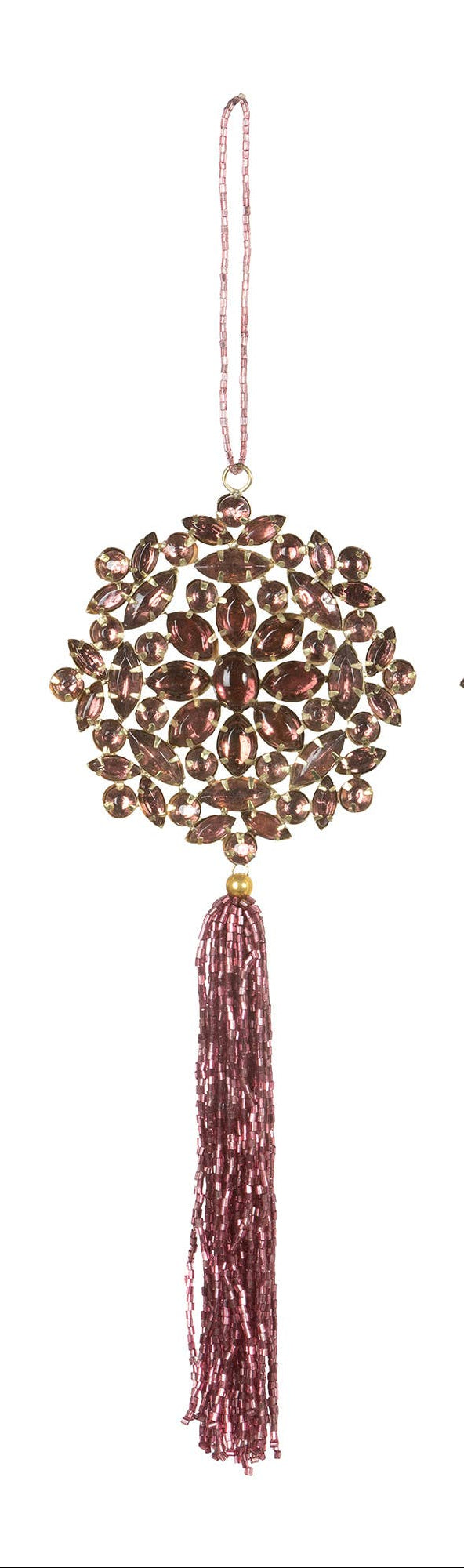 Ruby Gem Beaded Snowflake with Tassel Ornament I