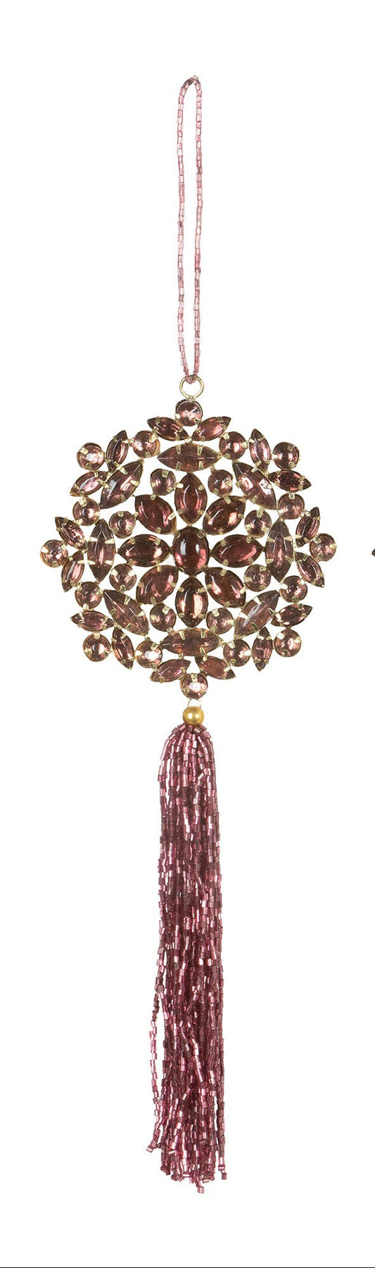 Ruby Gem Beaded Snowflake with Tassel Ornament I