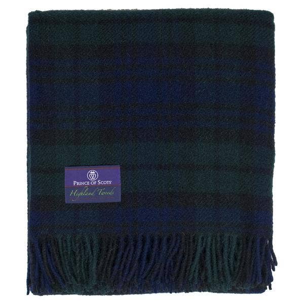 Black Watch Tartan Highland Tweeds Wool Fluffy Throw  - Made in England