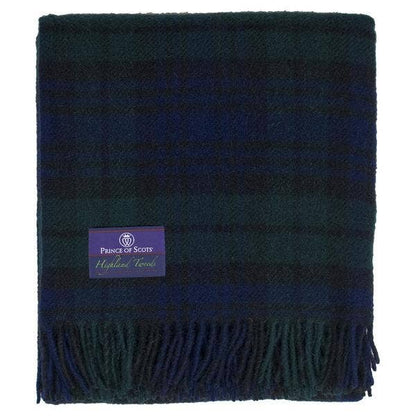 Black Watch Tartan Highland Tweeds Wool Fluffy Throw  - Made in England