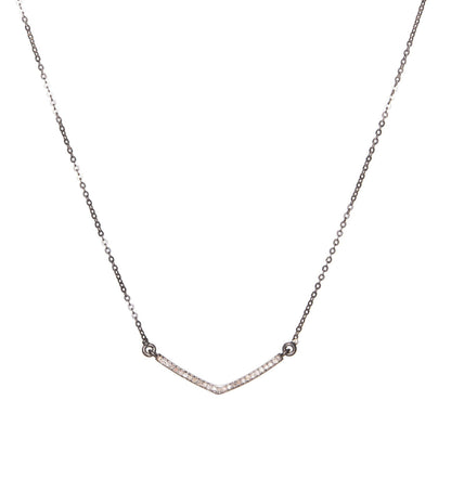 Pave Champagne Diamonds V Shaped Oxidized Silver Pendant Necklace