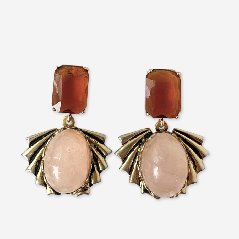 The Rose - Refashioned Vintage Rose Quartz & Amber Glass Earrings