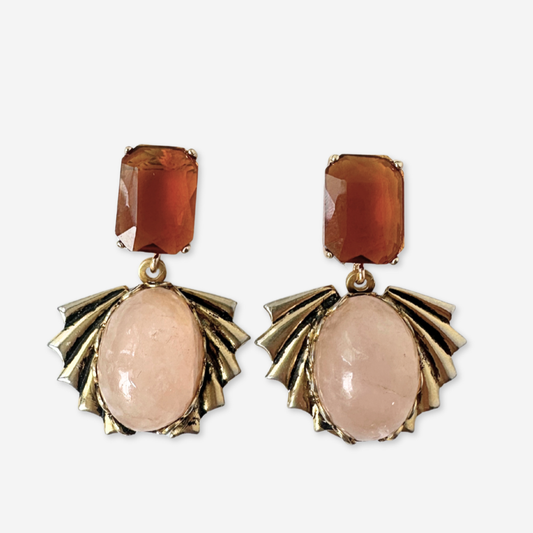 The Rose - Refashioned Vintage Rose Quartz & Amber Glass Earrings