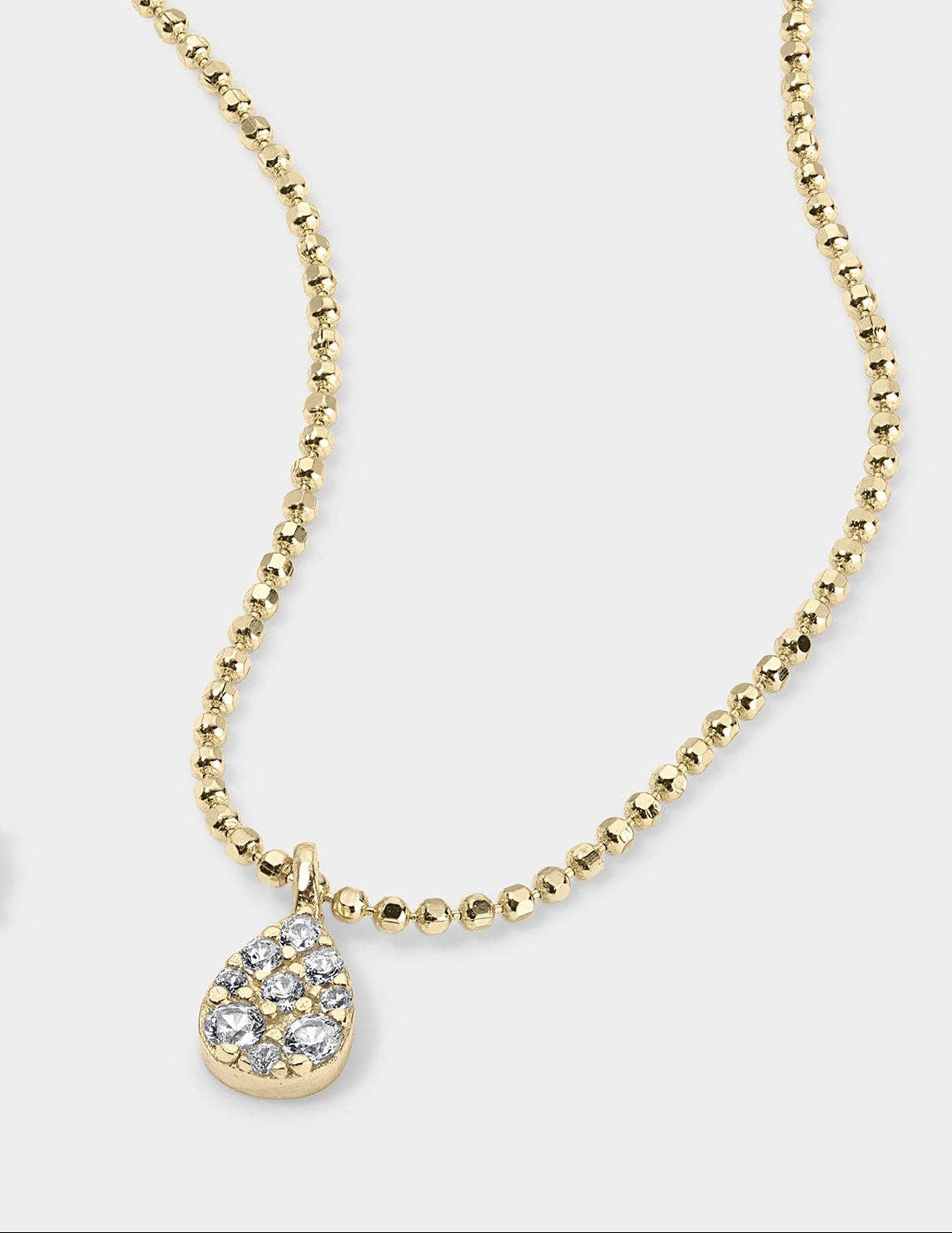 White Sapphire Teardrop on 14k Gold Vermeil Diamond-Cut Chain Necklace