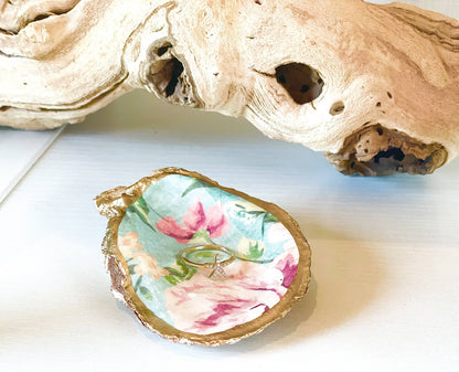 Pink Rose Painted Oyster Trinket Dish