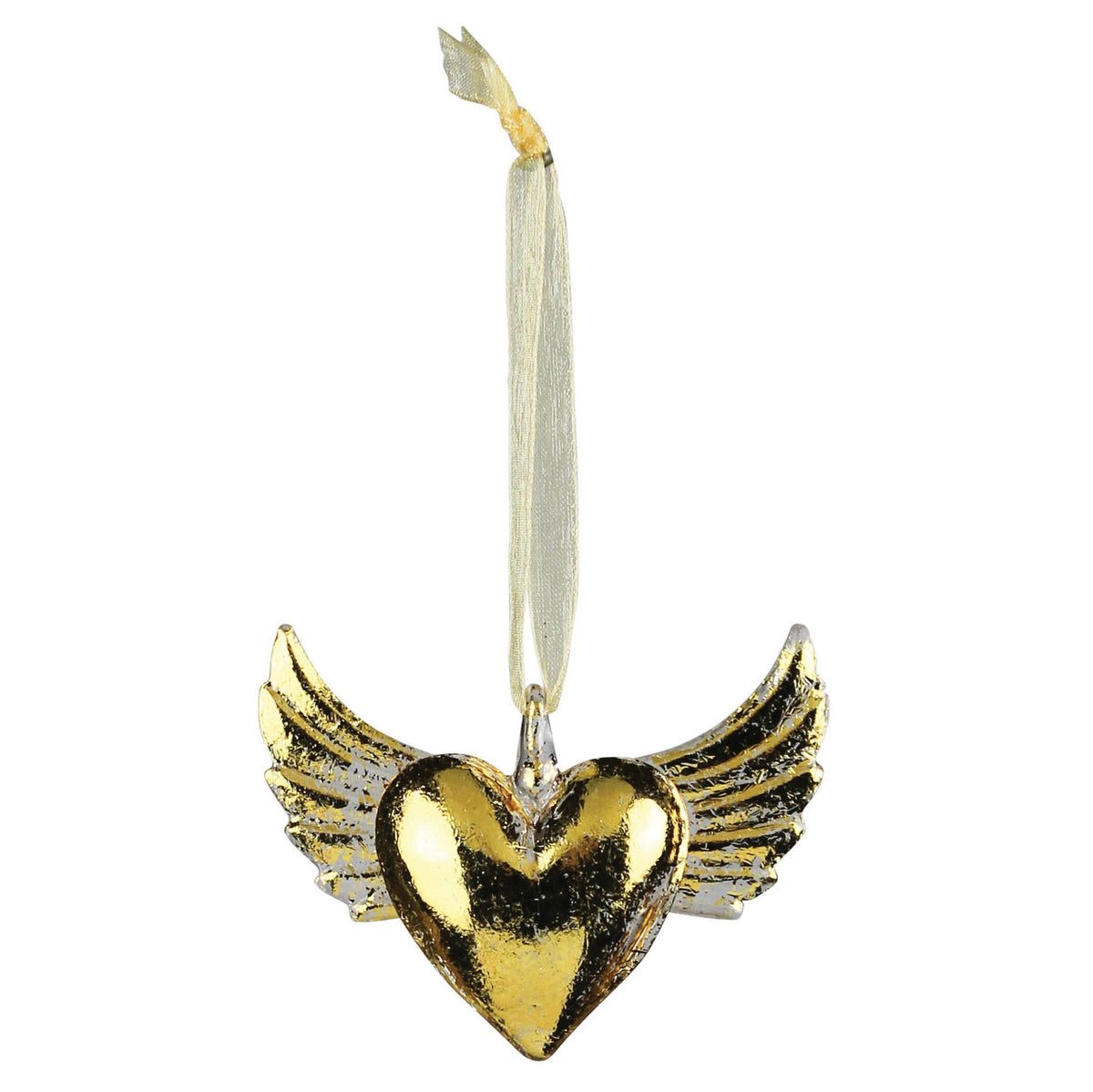 Gold Winged Solid Glass Heart Ornament