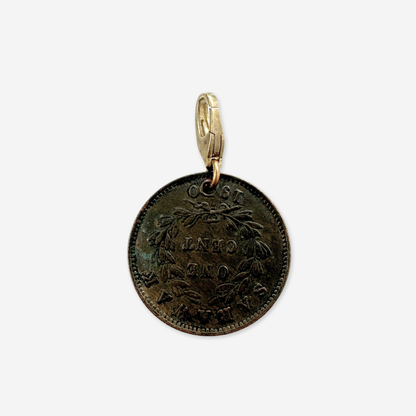 1927–1941 Kingdom of Sarawak One Cent Coin 14kt Gold Vermeil Paperclip Necklace