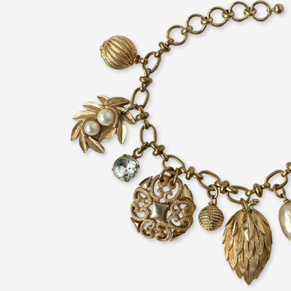 The Evelyn - Repurposed Vintage Gold & Pearl Charm Bracelet