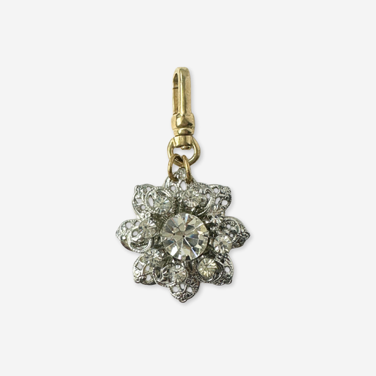 Rhinestone and Silver Filigree Flower Charm
