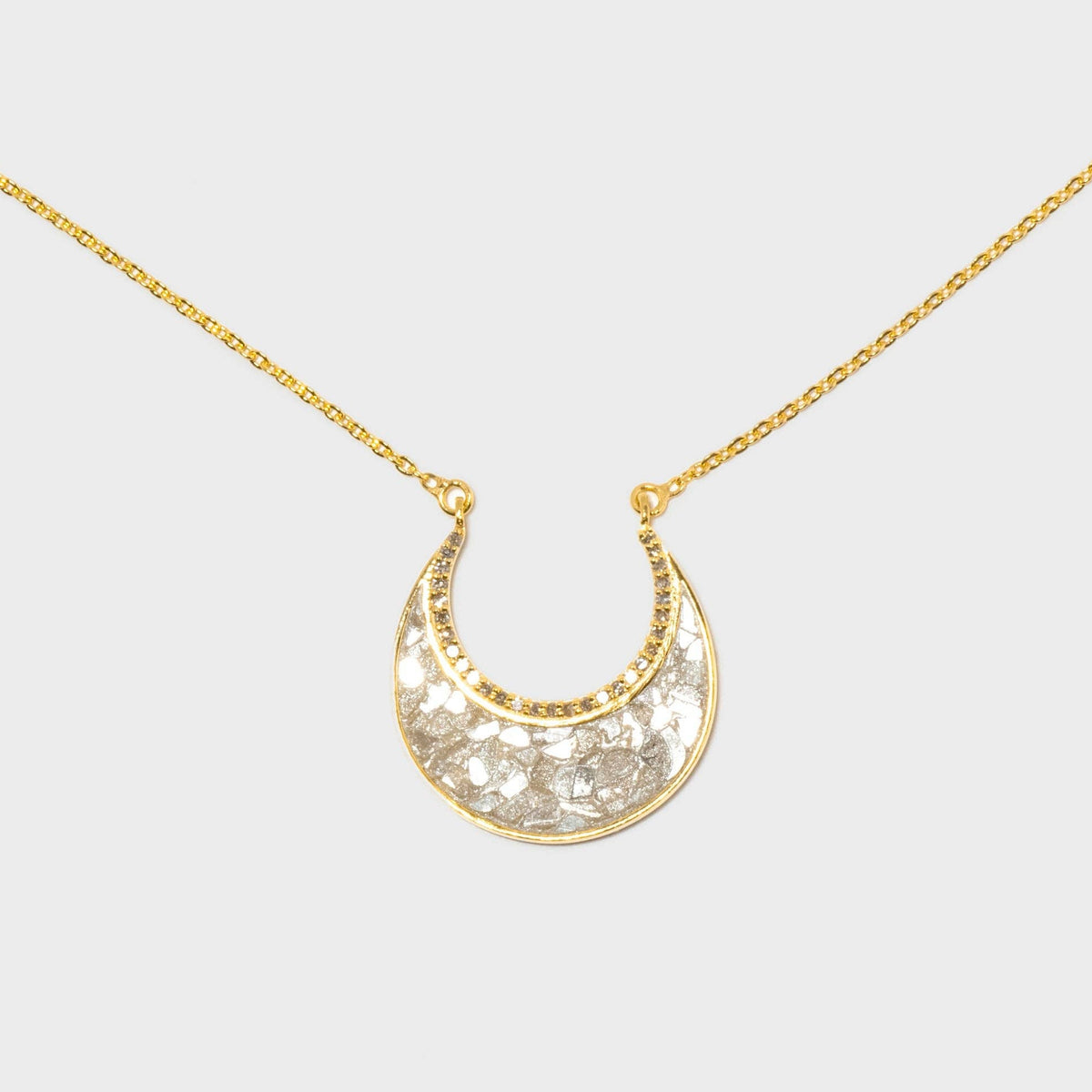 Natural Diamond Slices & Pavé Champagne Diamonds Crescent 18kt Gold Vermeil Necklace