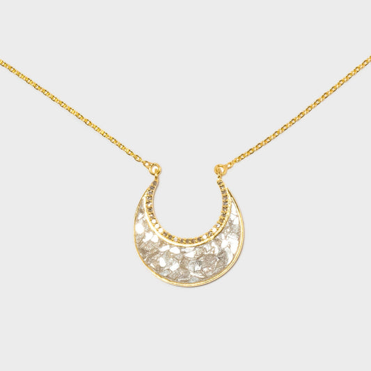 Natural Diamond Slices & Pavé Champagne Diamonds Crescent 18kt Gold Vermeil Necklace