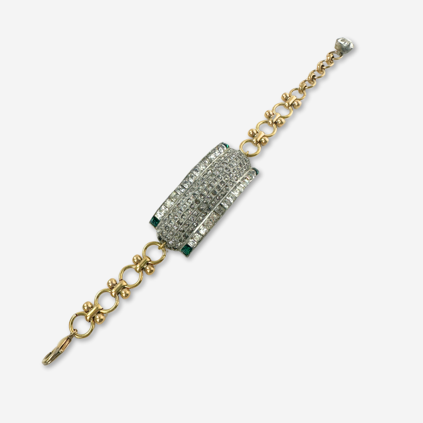 The Thelma - Refashioned Vintage Clear and Green Rhinestone Bar Bracelet