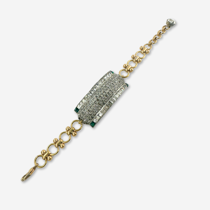 The Thelma - Refashioned Vintage Clear and Green Rhinestone Bar Bracelet