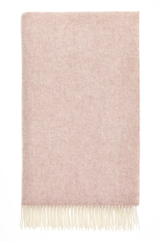 Pink Herringbone 100% British Wool Throw - Made in England