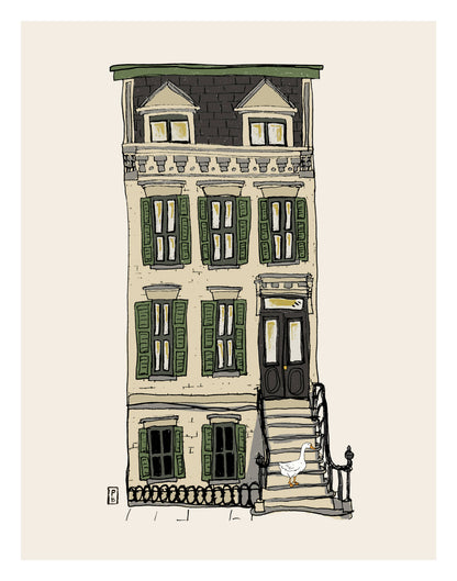 Brooklyn Brownstone Goose on Stoop Giclée Framed Fine Art Print by Pascale Berkowitz