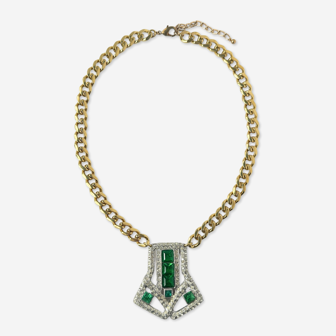 The Dominica - Refashioned Vintage Green Rhinestone Art Deco Necklace