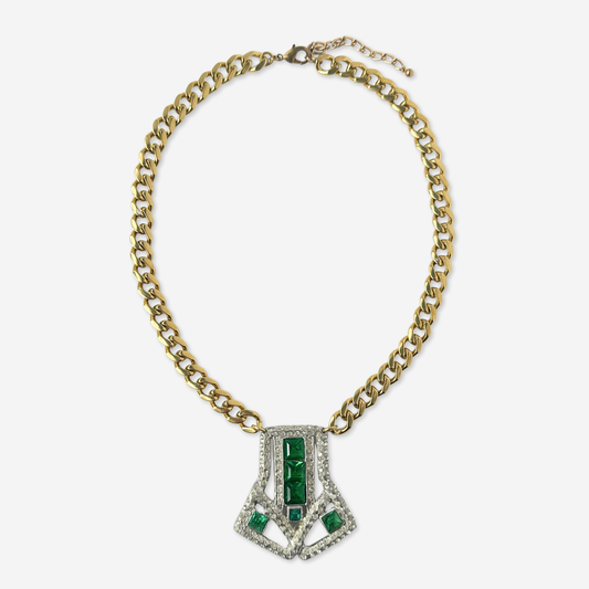 The Dominica - Refashioned Vintage Green Rhinestone Art Deco Necklace