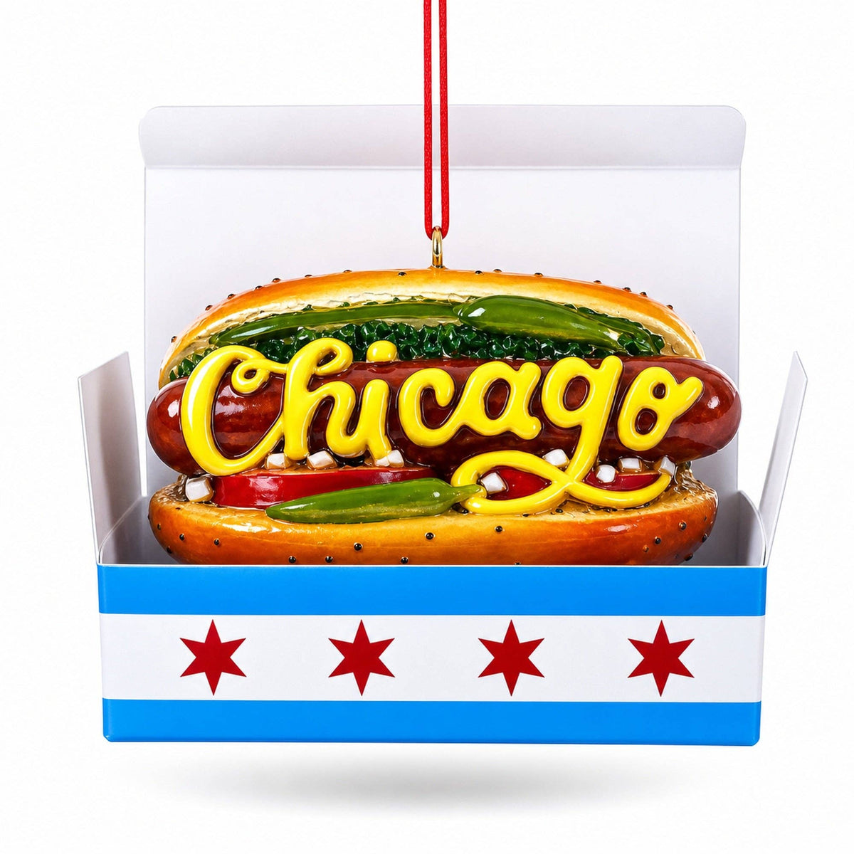 Chicago-Style Hot Dog Box Resin Christmas Ornament