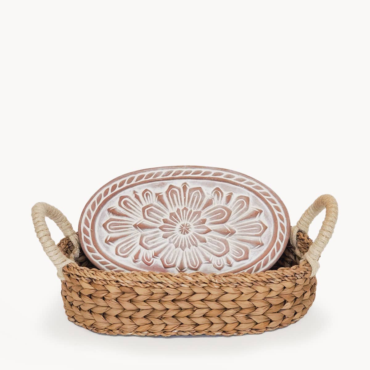 Handmade Bread Warmer & Wicker Basket - Floral Oval Pattern