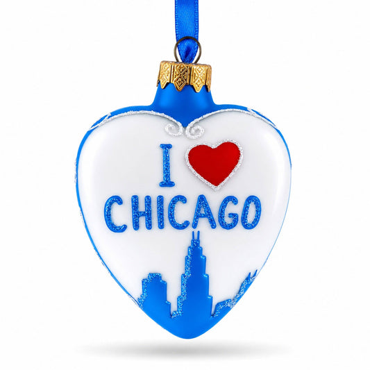 I Love Chicago Heart Blown-Glass Hand Painted Christmas Ornament