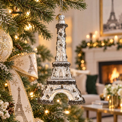 Eiffel Tower Paris Blown-Glass Hand Painted Ornament