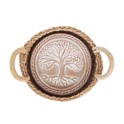 Handmade Bread Warmer & Wicker Basket - Tree of Life Round Pattern
