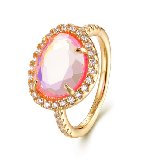 Light Pink Dichroic Glass 14kt Gold Vermeil Ring - Size 8