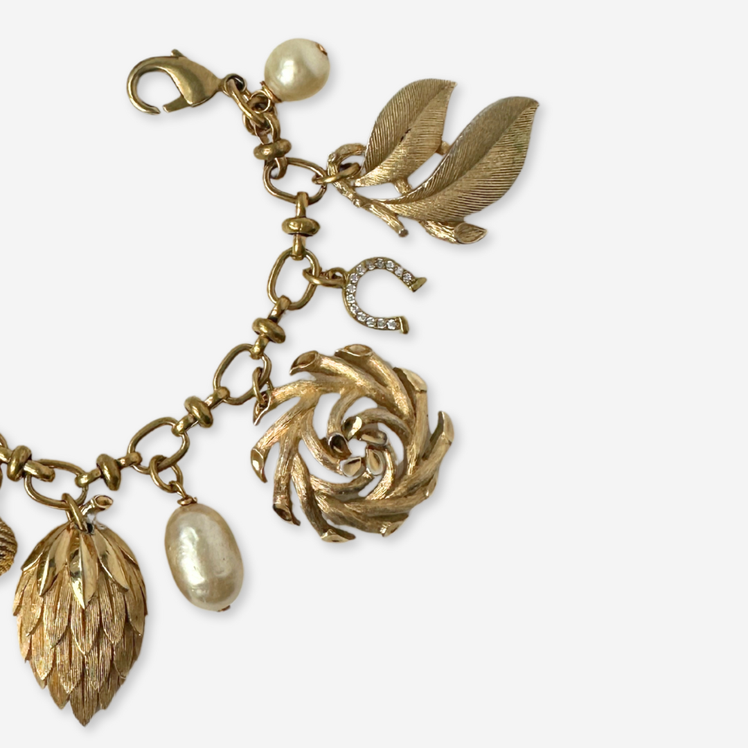 The Evelyn - Repurposed Vintage Gold & Pearl Charm Bracelet