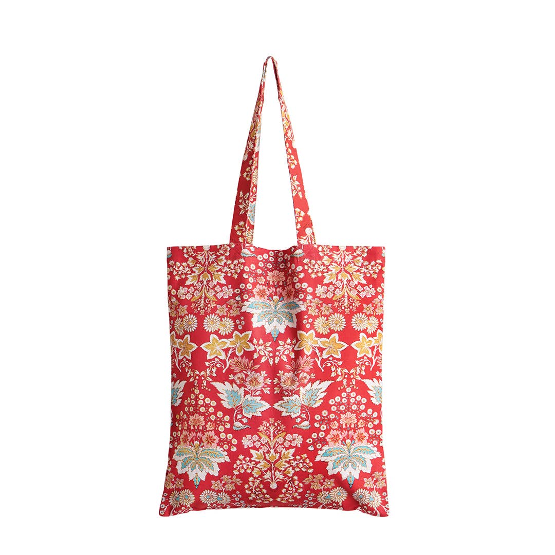 Red Floral 100% Cotton Tote Bag
