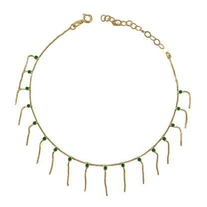Emerald Green Crystals & 18K Gold Filled Anklet