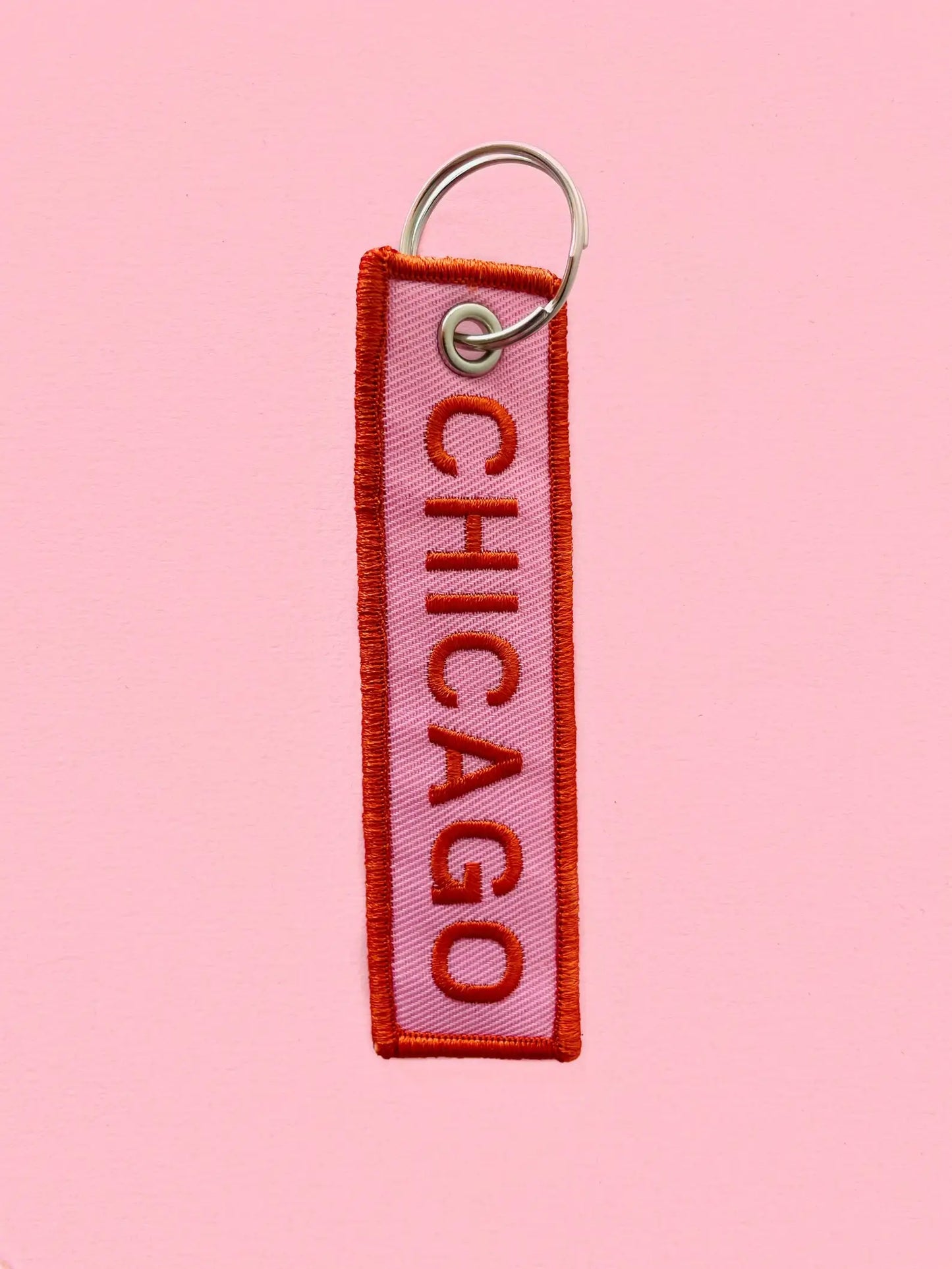Chicago Pink & Orange Embroidered Keychain