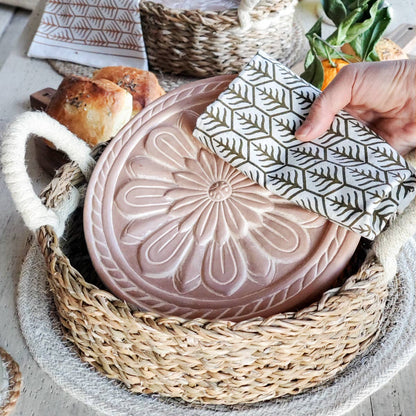 Handmade Bread Warmer & Wicker Basket - Floral Round Pattern