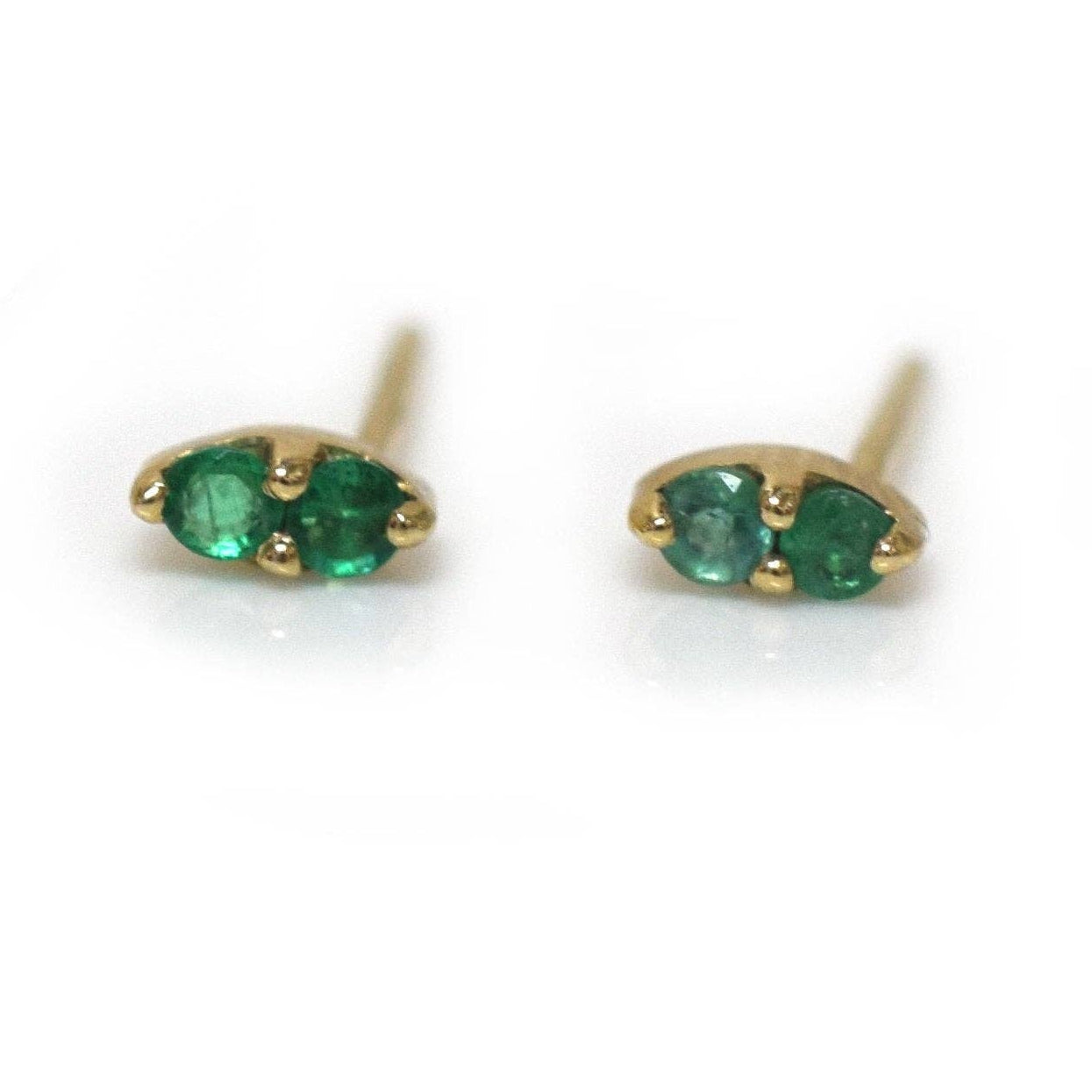 Natural Emerald Pavillion Solid 14kt Gold Stud Earrings