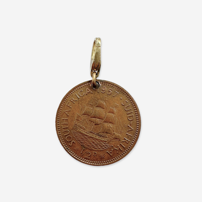 1957 Queen Elizabeth II South African Coin 14kt Gold Vermeil Paperclip Necklace