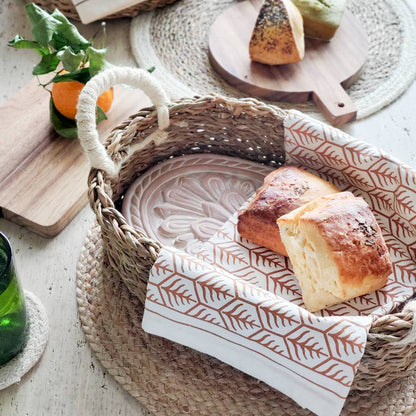 Handmade Bread Warmer & Wicker Basket - Floral Oval Pattern