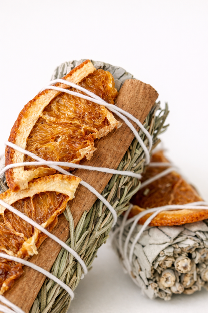 White Sage, Orange, Cinnamon & Rosemary Smudge Stick