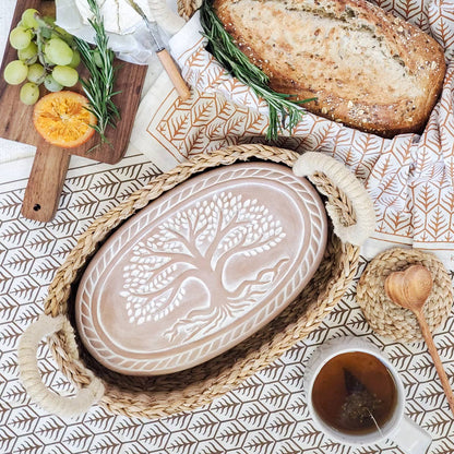 Handmade Bread Warmer & Wicker Basket - Tree of Life Oval Pattern
