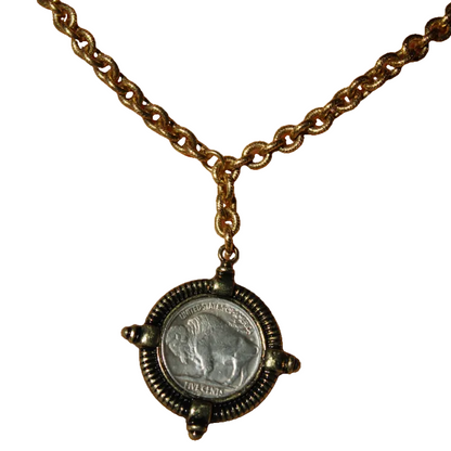 Pewter Buffalo Coin 12kt Antiqued Gold Finish Necklace