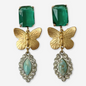 The Dorothea - Butterfly, Turquoise Rhinestone, & Green Glass Refashioned Vintage Earrings