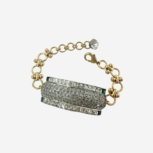 The Thelma - Refashioned Vintage Clear and Green Rhinestone Bar Bracelet