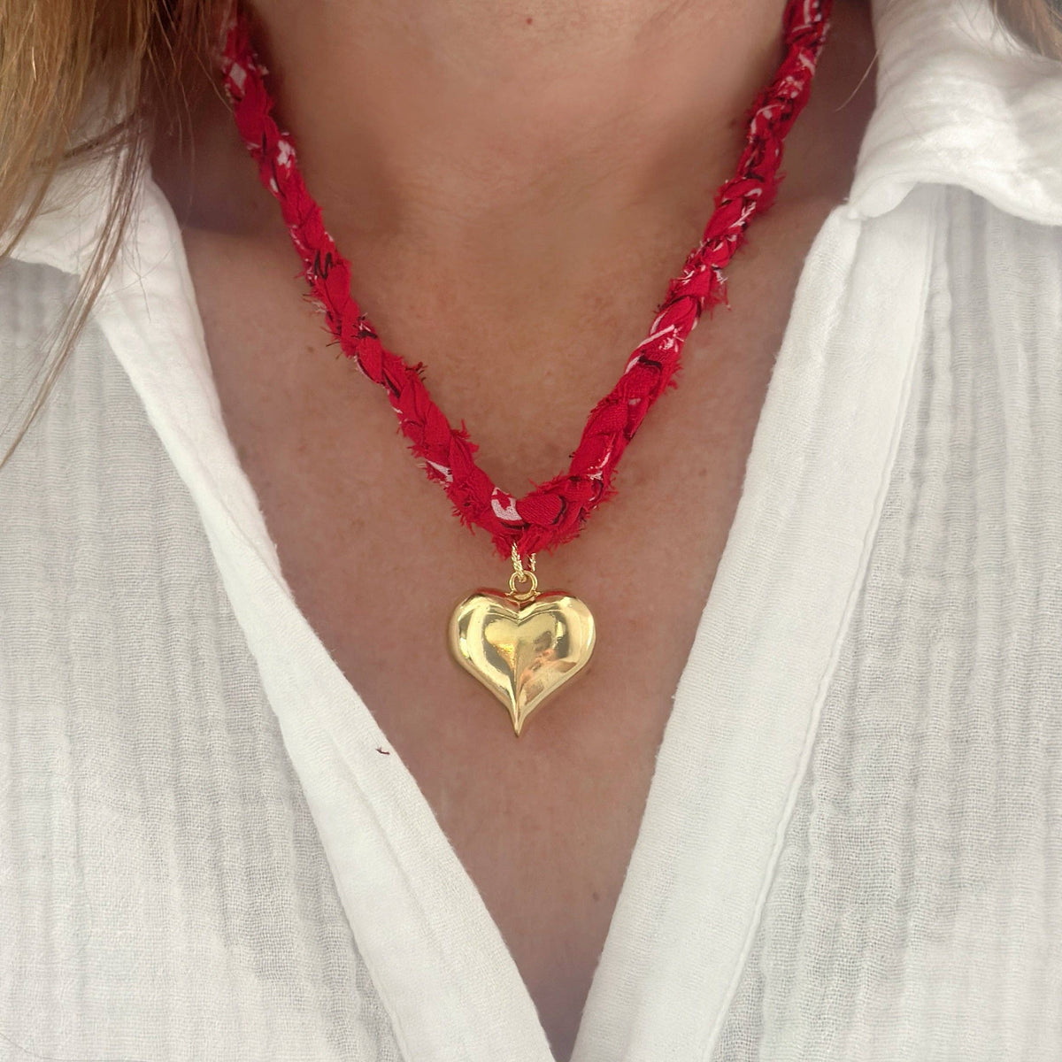 Red Braided Bandana Heart Necklace