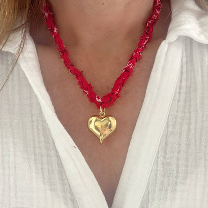 Red Braided Bandana Heart Necklace