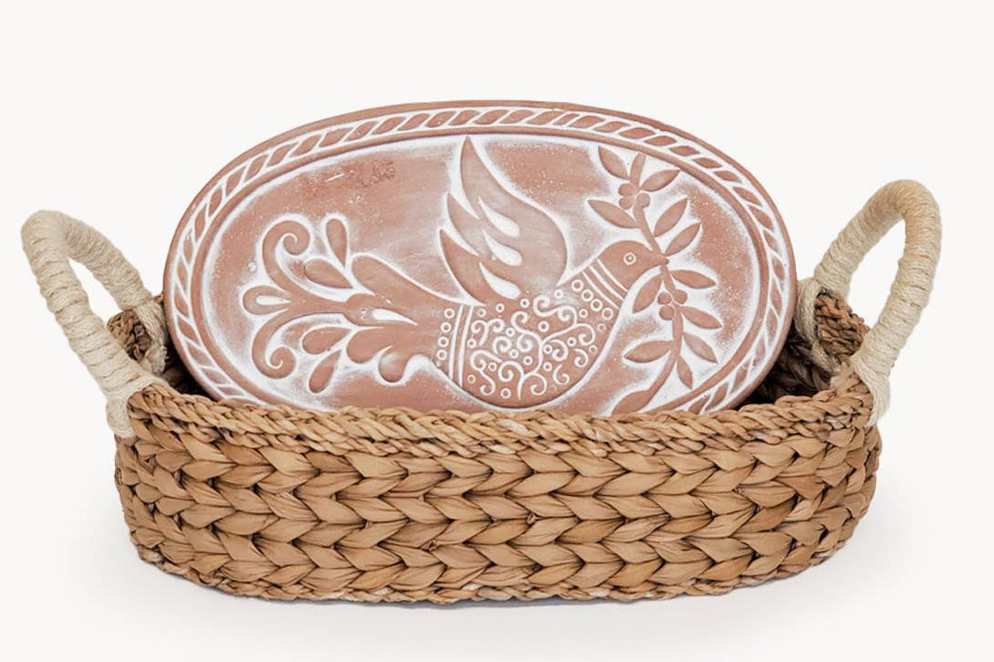 Dove & Olive Branch Handmade Bread Warmer & Wicker Basket
