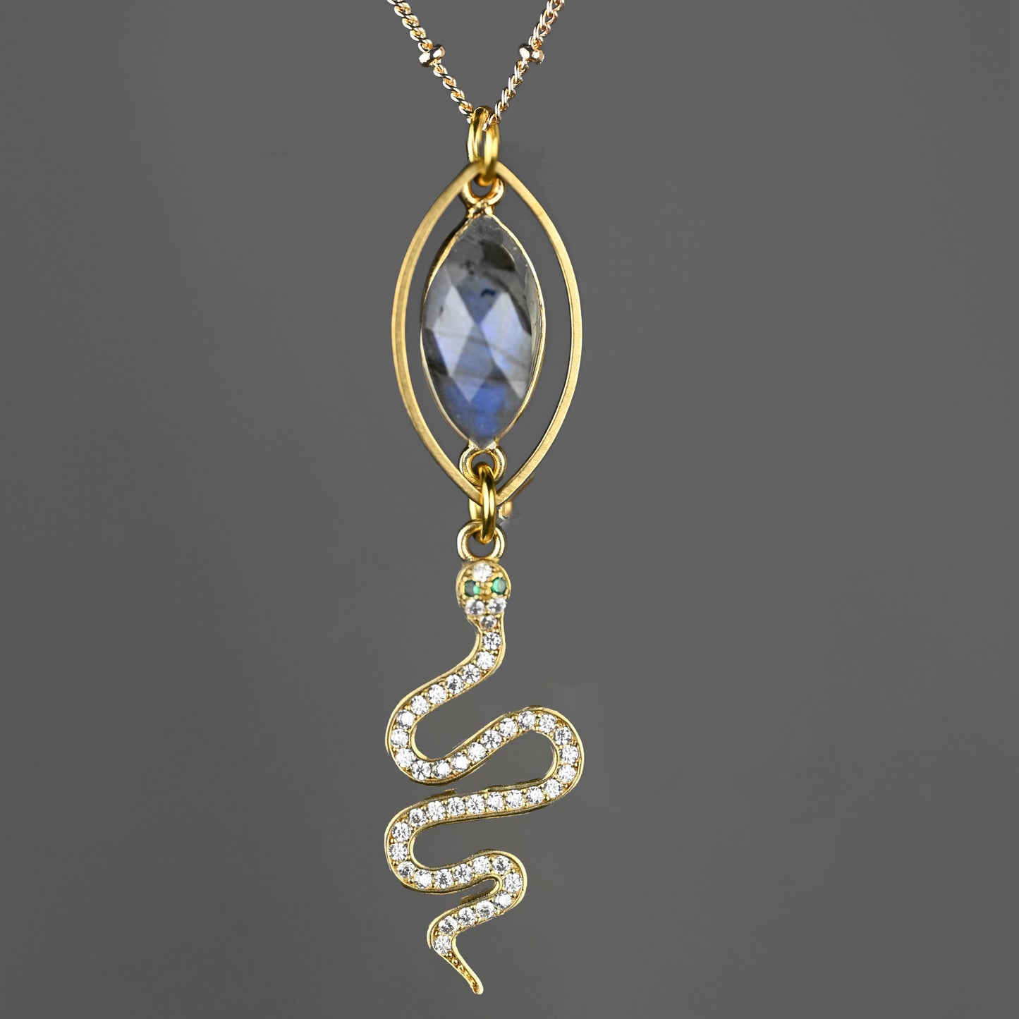 Labradorite & Crystal Snake Necklace