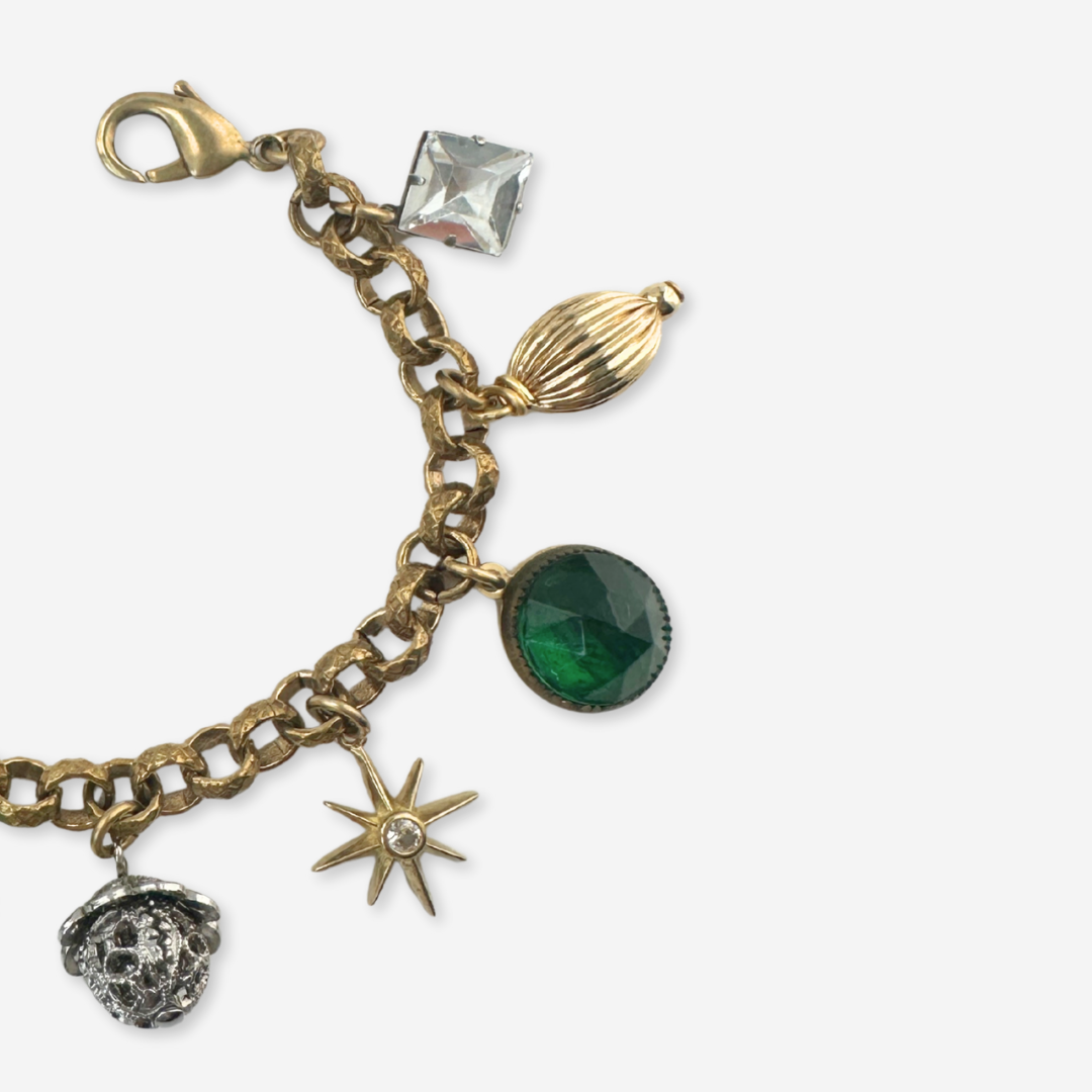 The Charlene - Repurposed Vintage Green & Gold Charm Bracelet