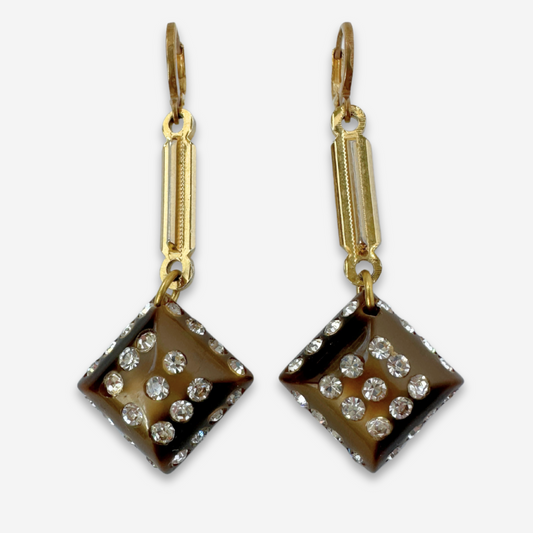 The Cordelia - Refashioned Vintage Brown Rhinestone Earrings