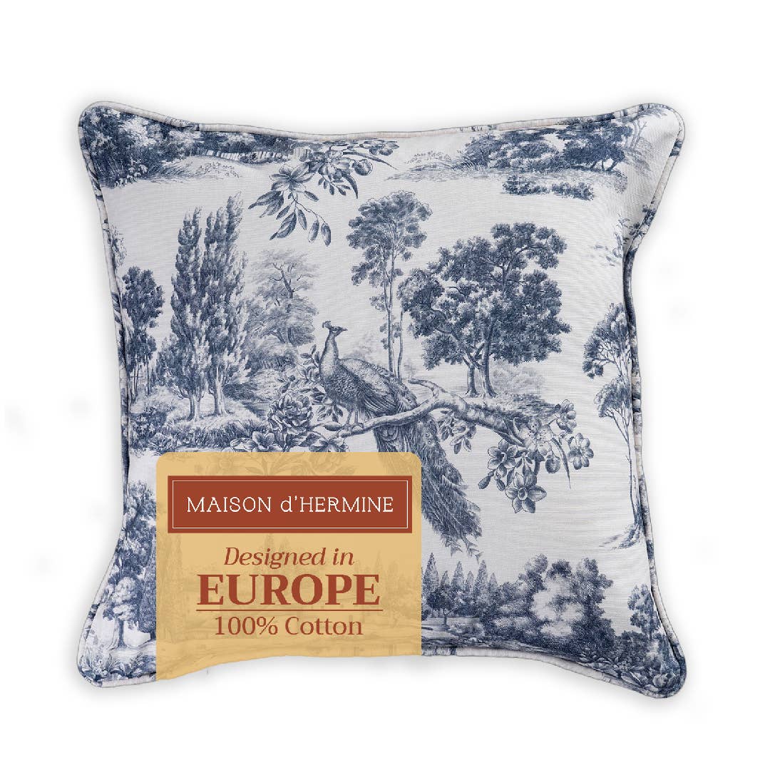 Blue Peacock Decorative Throw Pillow With Feather Insert