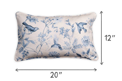 Avian Blue Decorative Throw Lumbar Pillow With Feather Insert